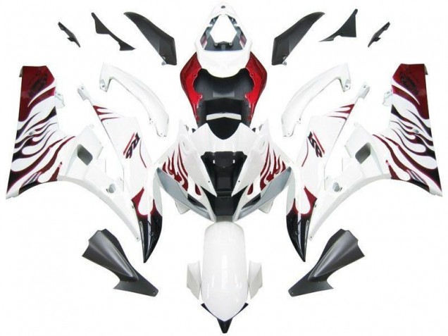 Aftermarket 2006-2007 White Red Flame Yamaha YZF R6 Motorcycle Fairing