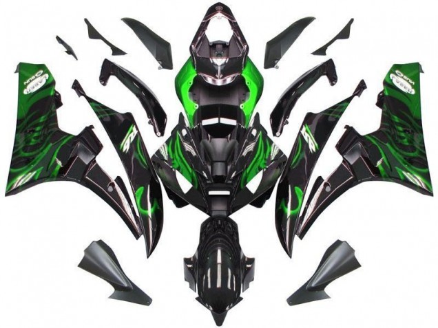 Custom 2006-2007 Black Green Flame Yamaha YZF R6 Bike Fairing Kit Custom 2006-2007 Black Green Flame Yamaha YZF R6 Bike Fairing Kit