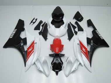 Custom 2006-2007 White Red and Matte Black Yamaha YZF R6 Motorbike Fairings