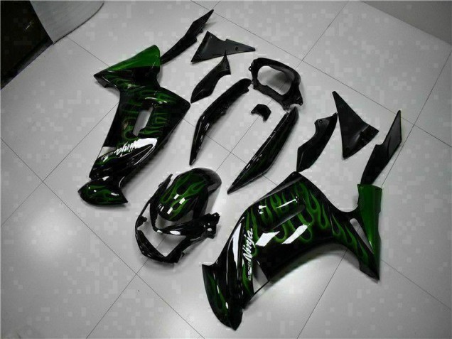 Custom 2006-2008 Green Flame Kawasaki EX650 Motorcycle Fairing Kits Custom 2006-2008 Green Flame Kawasaki EX650 Motorcycle Fairing Kits