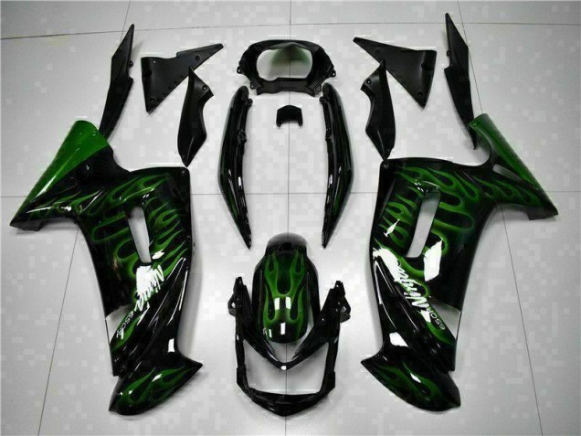 Custom 2006-2008 Green Flame Kawasaki EX650 Motorcycle Fairing Kits Custom 2006-2008 Green Flame Kawasaki EX650 Motorcycle Fairing Kits