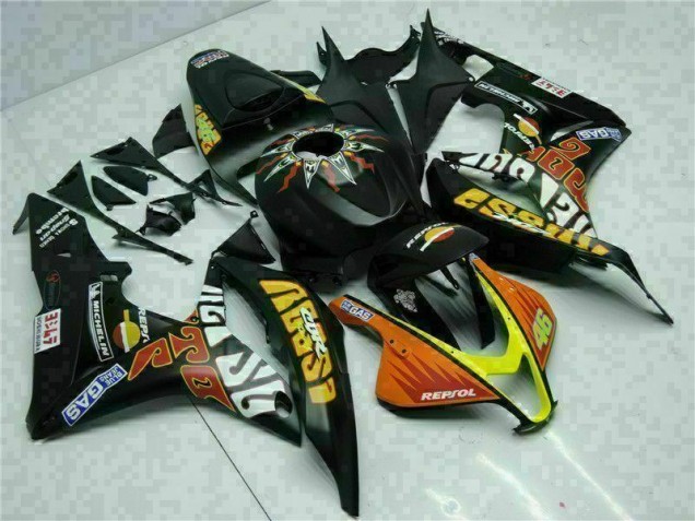 Custom 2007-2008 Black Yellow Repsol 46 Honda CBR600RR Motorcycle Bodywork Custom 2007-2008 Black Yellow Repsol 46 Honda CBR600RR Motorcycle Bodywork