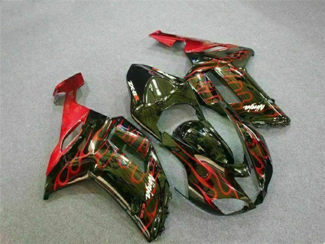 Custom 2007-2008 Black Red Flame Kawasaki ZX6R Motor Bike Fairings Custom 2007-2008 Black Red Flame Kawasaki ZX6R Motor Bike Fairings