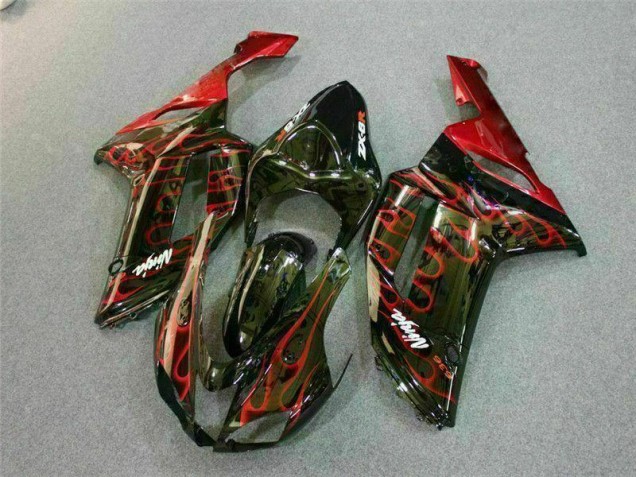 Custom 2007-2008 Black Red Flame Kawasaki ZX6R Motor Bike Fairings Custom 2007-2008 Black Red Flame Kawasaki ZX6R Motor Bike Fairings