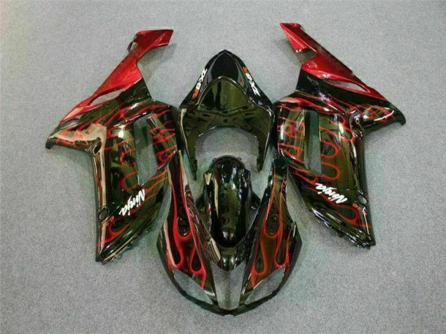 Custom 2007-2008 Black Red Flame Kawasaki ZX6R Motor Bike Fairings Custom 2007-2008 Black Red Flame Kawasaki ZX6R Motor Bike Fairings