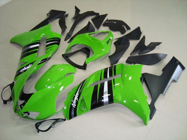 Custom 2007-2008 Green and Silver Stripe Kawasaki ZX6R Motorcycle Fairings Kits Custom 2007-2008 Green and Silver Stripe Kawasaki ZX6R Motorcycle Fairings Kits