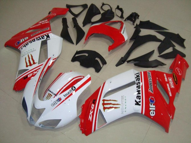 Custom 2007-2008 Red and White Kawasaki ZX6R Bike Fairing Custom 2007-2008 Red and White Kawasaki ZX6R Bike Fairing