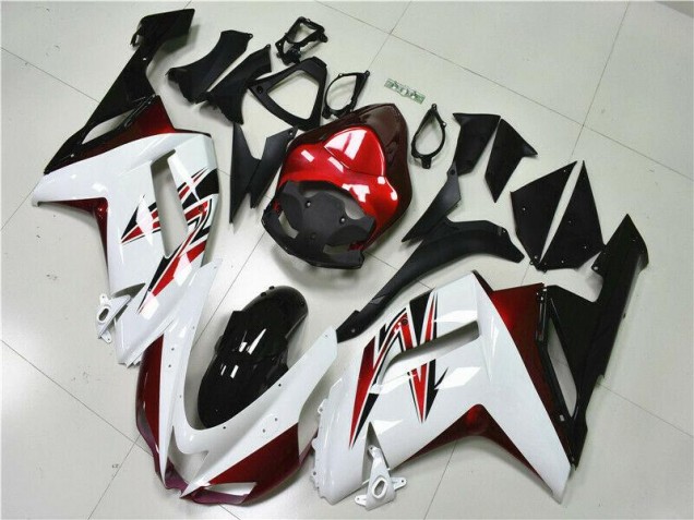 Custom 2007-2008 White Black Red Kawasaki ZX6R Motorbike Fairings Custom 2007-2008 White Black Red Kawasaki ZX6R Motorbike Fairings