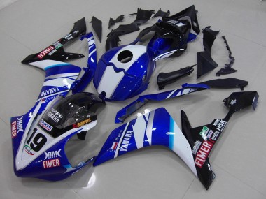 Custom 2007-2008 White Blue Yamaha YZF R1 Moto Fairings
