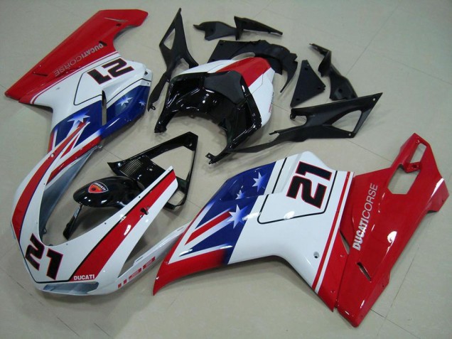 Custom 2007-2014 Black White Red 21 Ducati 848 1098 1198 Motor Fairings Custom 2007-2014 Black White Red 21 Ducati 848 1098 1198 Motor Fairings