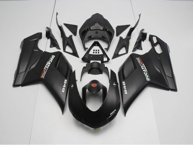 Custom 2007-2014 Matte Black with White Decals Ducati 848 1098 1198 Motorcycle Fairing