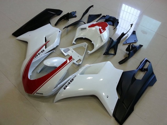 Custom 2007-2014 Matte Black White with Red Stripe Ducati 848 1098 1198 Bike Fairings