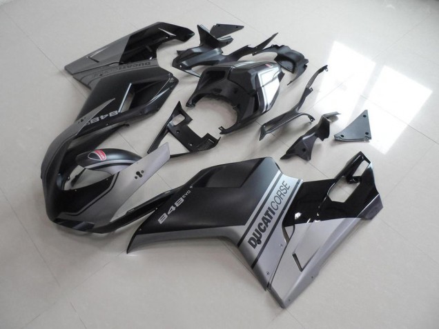 Custom 2007-2014 Matte Black Sliver OEM Style Ducati 848 1098 1198 Motorbike Fairings Custom 2007-2014 Matte Black Sliver OEM Style Ducati 848 1098 1198 Motorbike Fairings