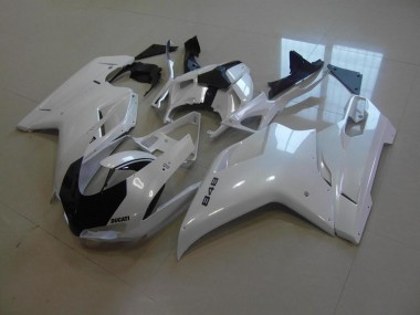 Custom 2007-2014 Pearl White Black Stripe Ducati 848 1098 1198 Motorcycle Replacement Fairings