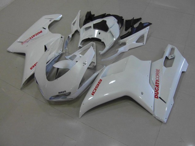 Custom 2007-2014 Pearl White with Red Decals Ducati 848 1098 1198 Motorcyle Fairings