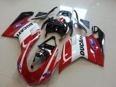 Custom 2007-2014 Red White Ducati 848 1098 1198 Motorcycle Fairing Kit