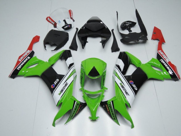 Custom 2008-2010 White Black and Green Kawasaki ZX10R Motorcycle Fairing Kits