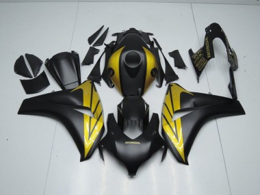 Custom 2008-2011 Matte Black and Gold Honda CBR1000RR Bike Fairings