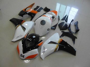Custom 2008-2011 White and Black and Orange Race Honda CBR1000RR Motorcycle Fairing
