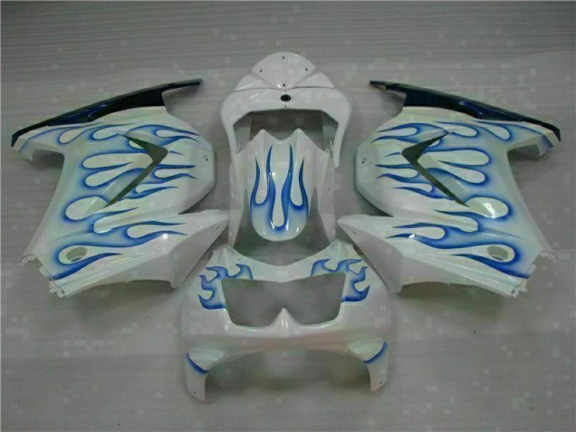 Custom 2008-2012 White Blue Flame Kawasaki EX250 Motorcycle Bodywork Custom 2008-2012 White Blue Flame Kawasaki EX250 Motorcycle Bodywork
