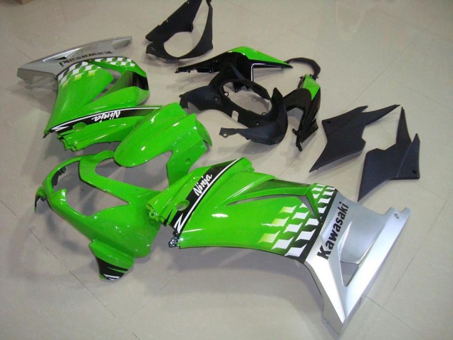 Aftermarket 2008-2012 Green Silver Kawasaki ZX250R Motorcycle Fairings Kit