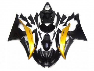 Custom 2008-2016 Black Gold Yamaha YZF R6 Motorcycle Fairing Kits