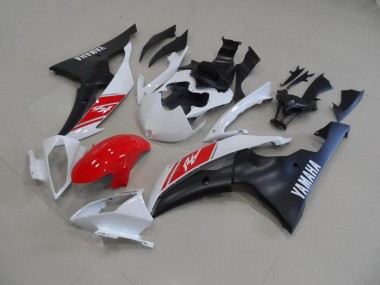 Custom 2008-2016 White and Matte Black Yamaha YZF R6 Moto Fairings