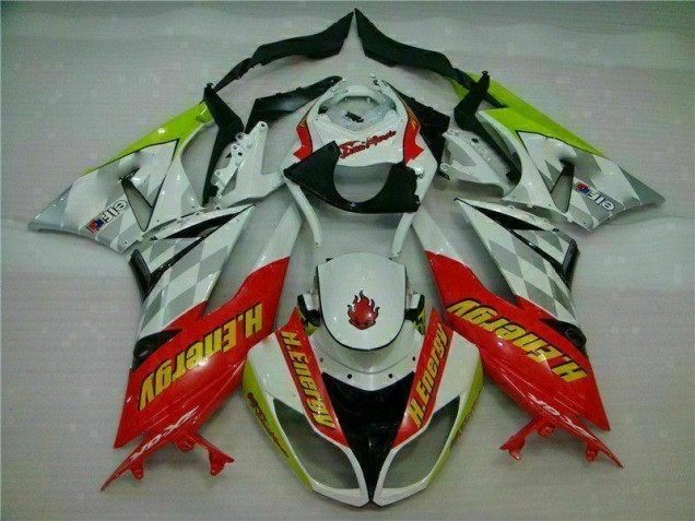 Custom 2009-2012 White Red H. Energy Kawasaki ZX6R Motorcycle Fairings Kit Custom 2009-2012 White Red H. Energy Kawasaki ZX6R Motorcycle Fairings Kit