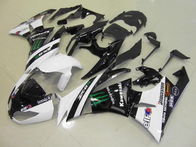 Custom 2009-2012 White Monster Kawasaki ZX6R Moto Fairings