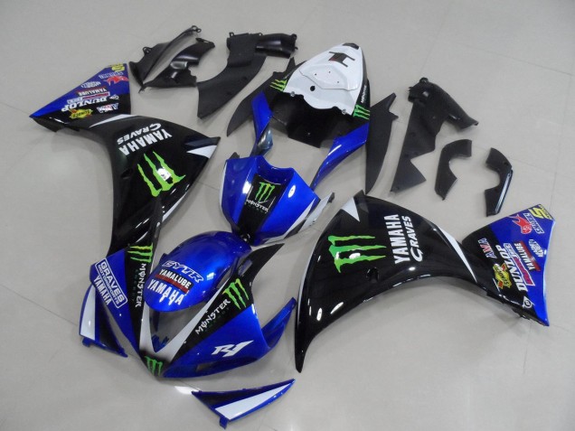 Custom 2012-2014 Blue Black Monster Yamaha YZF R1 Motorcycle Fairing Kits Custom 2012-2014 Blue Black Monster Yamaha YZF R1 Motorcycle Fairing Kits