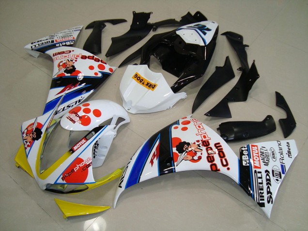 Custom 2012-2014 White Black Pepe Phone Yamaha YZF R1 Motorcycle Fairings Kit Custom 2012-2014 White Black Pepe Phone Yamaha YZF R1 Motorcycle Fairings Kit