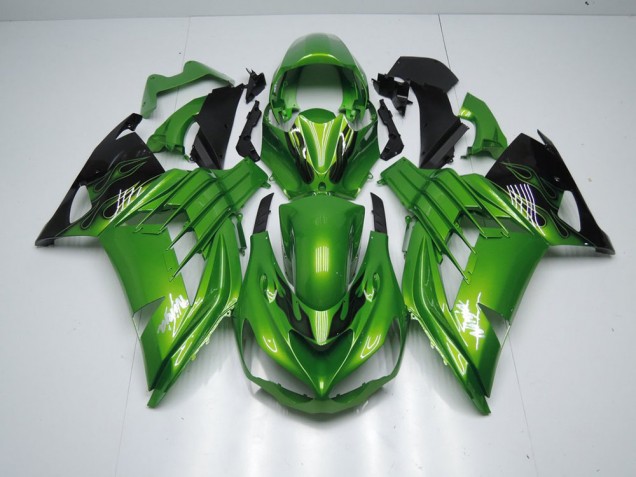Custom 2012-2021 Green Flame Kawasaki ZX14R ZZR1400 Moto Fairings Custom 2012-2021 Green Flame Kawasaki ZX14R ZZR1400 Moto Fairings