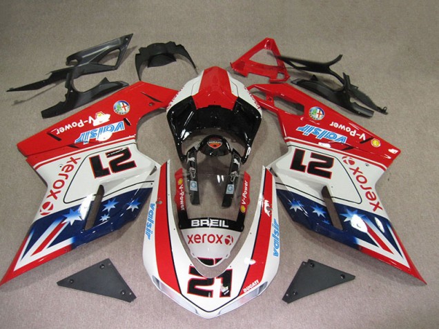 Custom 2007-2014 Red White Breil Xerox 21 Ducati 1098 Motorbike Fairings Custom 2007-2014 Red White Breil Xerox 21 Ducati 1098 Motorbike Fairings