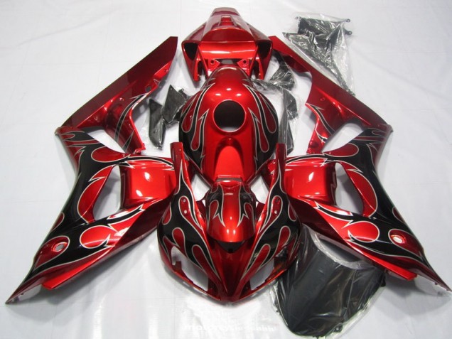 Custom 2006-2007 Red Black Flame Honda CBR1000RR Replacement Fairings