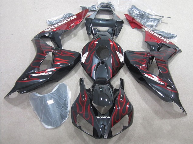 Custom 2006-2007 Black Red Flame Honda CBR1000RR Motorbike Fairing Custom 2006-2007 Black Red Flame Honda CBR1000RR Motorbike Fairing