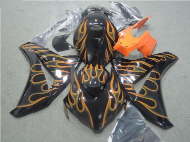 Custom 2008-2011 Black Orange Flame Honda CBR1000RR Motorcycle Fairings Kit