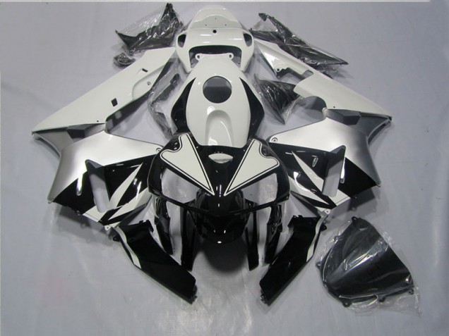 Custom 2005-2006 Black White Honda CBR600RR Motorcycle Fairings
