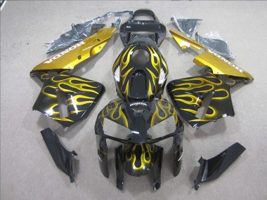 Custom 2005-2006 Black Yellow Flame Honda CBR600RR Motorcycle Fairing Kits
