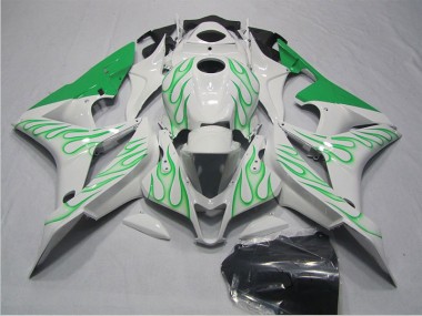 Custom 2007-2008 White Green Flame Honda CBR600RR Motorcycle Fairings Kits