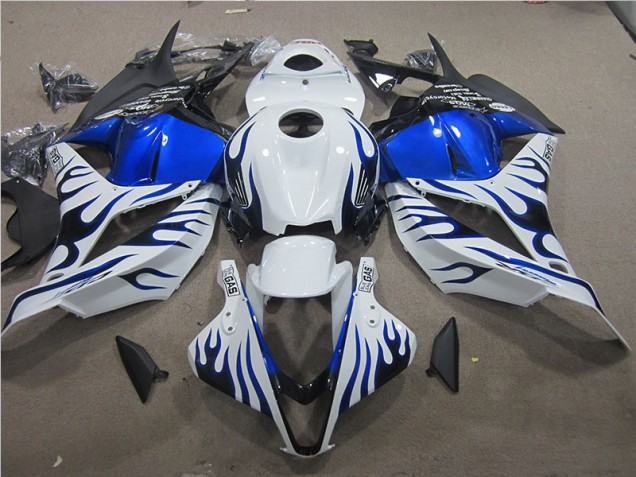 Custom 2009-2012 White Blue Flame Honda CBR600RR Bike Fairings