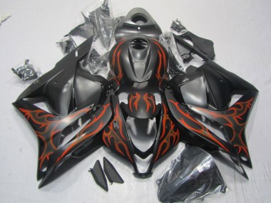 Custom 2009-2012 Black Red Flame Honda CBR600RR Motorcycle Replacement Fairings