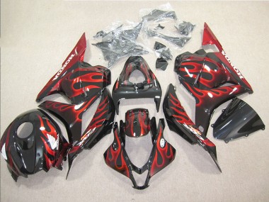 Custom 2009-2012 Black Red Flame Honda CBR600RR Bike Fairings