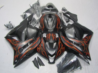 Custom 2009-2012 Black Orange Flame Honda CBR600RR Motorcylce Fairings