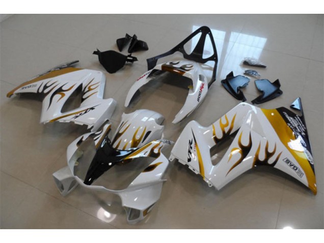 Aftermarket 2002-2013 White Gold Flame Honda VFR800 Bike Fairings