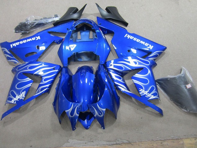 Custom 2003-2005 Blue White Flame Kawasaki ZX10R Bike Fairings Custom 2003-2005 Blue White Flame Kawasaki ZX10R Bike Fairings