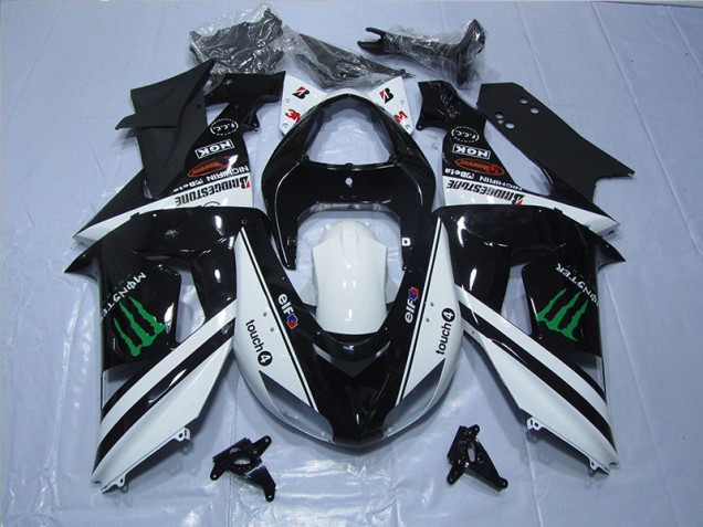 Aftermarket 2006-2007 Black White Touch4 Monster Kawasaki ZX10R Motor Fairings
