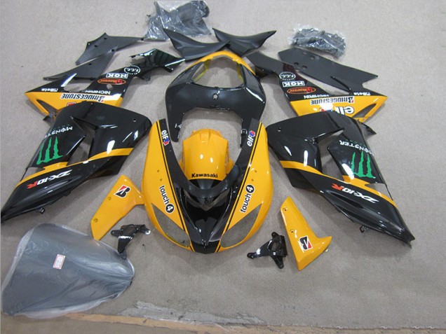 Aftermarket 2006-2007 Black Yellow Touch4 Monster Kawasaki ZX10R Motorcycle Fairing