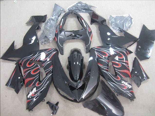 Custom 2006-2007 Black Red White Flame Ninja Kawasaki ZX10R Bike Fairings Custom 2006-2007 Black Red White Flame Ninja Kawasaki ZX10R Bike Fairings