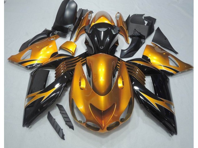 Custom 2006-2011 Black Gold Kawasaki ZX14R ZZR1400 Motorcycle Bodywork Custom 2006-2011 Black Gold Kawasaki ZX14R ZZR1400 Motorcycle Bodywork