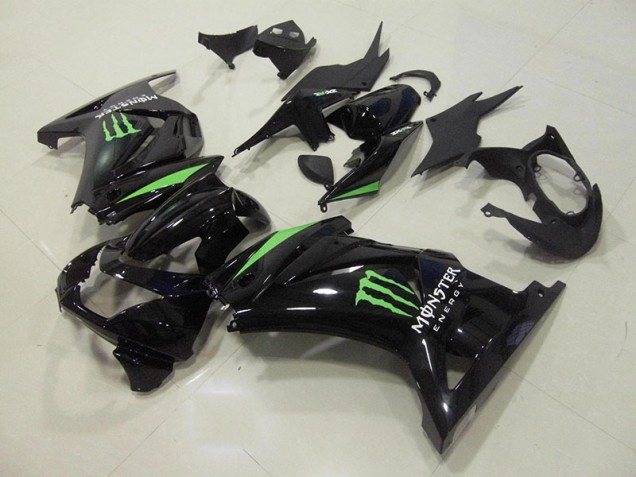 Custom 2008-2012 Black Green Monster Energy Kawasaki ZX250R Motorcycle Fairings Kit